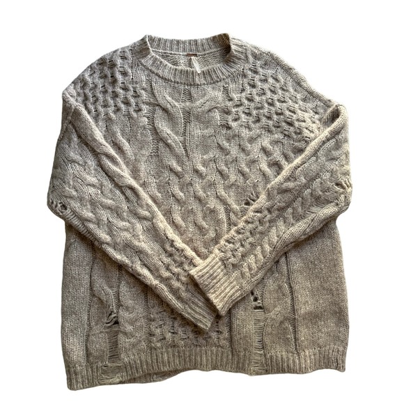 Free People Tan Distressed Alpaca Blend Sweater Sz S - Picture 5 of 9